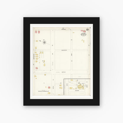 Old map wall art mockup — black gallery frame with white mat — Sanborn Fire Insurance Map from Beaver, Beaver County, Pennsylvania (1906), Sheet #0013