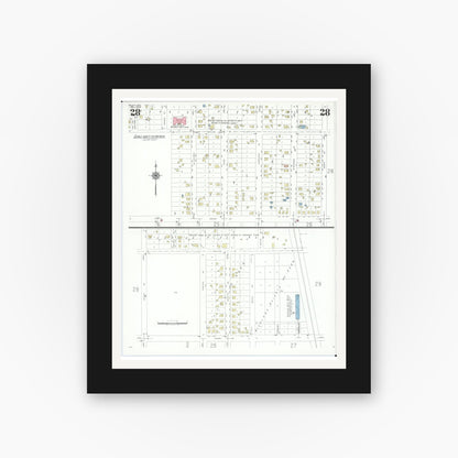 Old map wall art mockup — black gallery frame with white mat — Sanborn Fire Insurance Map from Beloit, Rock County, Wisconsin (1939), Sheet #0028
