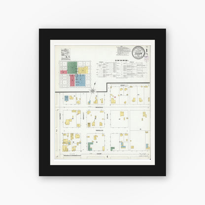 Old map wall art mockup — black gallery frame with white mat — Sanborn Fire Insurance Map from Seguin, Guadalupe County, Texas (1902), Sheet #0001