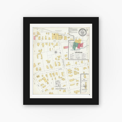Old map wall art mockup — black gallery frame with white mat — Sanborn Fire Insurance Map from Nunda, Livingston County, New York (1908) - Complete Map Set