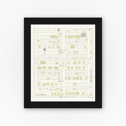 Old map wall art mockup — black gallery frame with white mat — Sanborn Fire Insurance Map from Irwin, Westmoreland County, Pennsylvania (1909), Sheet #0007