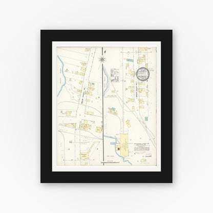 Old map wall art mockup — black gallery frame with white mat — Sanborn Fire Insurance Map from Greenwood, Mendocino County, California (1891), Sheet #0001