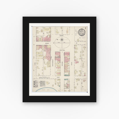 Old map wall art mockup — black gallery frame with white mat — Sanborn Fire Insurance Map from Owatonna, Steele County, Minnesota (1884) - Complete Map Set