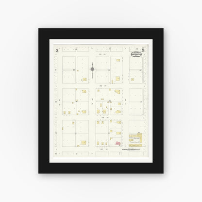 Old map wall art mockup — black gallery frame with white mat — Sanborn Fire Insurance Map from Abernathy, Hale County, Texas (1925), Sheet #0003