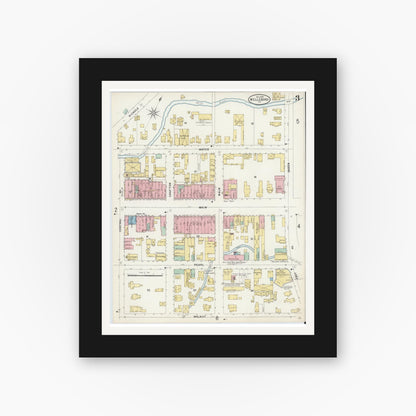 Old map wall art mockup — black gallery frame with white mat — Sanborn Fire Insurance Map from Wellsboro, Tioga County, Pennsylvania (1897), Sheet #0003