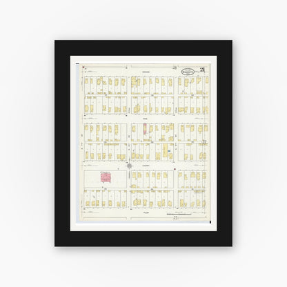 Old map wall art mockup — black gallery frame with white mat — Sanborn Fire Insurance Map from Wyandotte, Wayne County, Michigan (1912), Sheet #0021