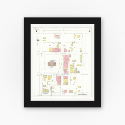 Old map wall art mockup — black gallery frame with white mat — Sanborn Fire Insurance Map from Liberty, Liberty County, Texas (1938), Sheet #0002