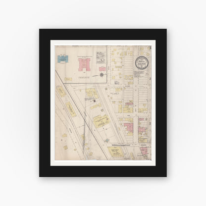 Old map wall art mockup — black gallery frame with white mat — Sanborn Fire Insurance Map from Placentia, Orange County, California (1917) - Complete Map Set