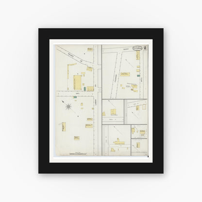 Old map wall art mockup — black gallery frame with white mat — Sanborn Fire Insurance Map from Roxboro, Person County, North Carolina (1894), Sheet #0002