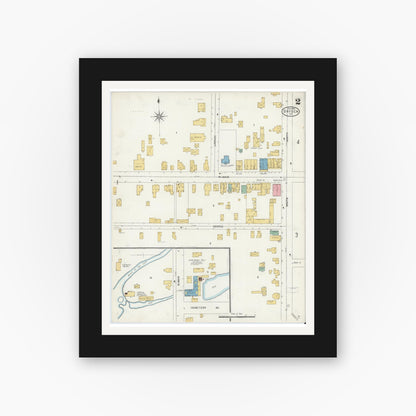 Old map wall art mockup — black gallery frame with white mat — Sanborn Fire Insurance Map from Dryden, Tompkins County, New York (1887), Sheet #0002