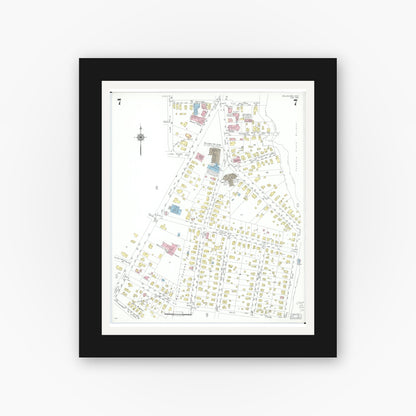 Old map wall art mockup — black gallery frame with white mat — Sanborn Fire Insurance Map from Willoughby, Lake County, Ohio (1952), Sheet #0007