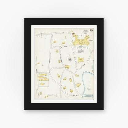Old map wall art mockup — black gallery frame with white mat — Sanborn Fire Insurance Map from Babylon, Suffolk County, New York (1902), Sheet #0010