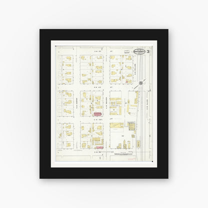 Old map wall art mockup — black gallery frame with white mat — Sanborn Fire Insurance Map from Montgomery City, Montgomery County, Missouri (1917), Sheet #0003