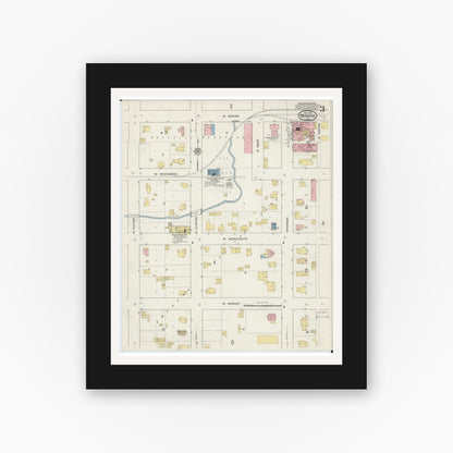 Old map wall art mockup — black gallery frame with white mat — Sanborn Fire Insurance Map from Monroe, Green County, Wisconsin (1915), Sheet #0003