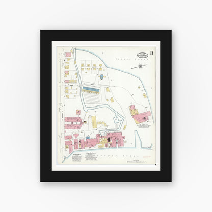 Old map wall art mockup — black gallery frame with white mat — Sanborn Fire Insurance Map from Saugerties, Ulster County, New York (1912), Sheet #0011