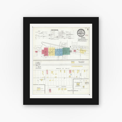 Old map wall art mockup — black gallery frame with white mat — Sanborn Fire Insurance Map from Warrenton, Warren County, Missouri (1909) - Complete Map Set