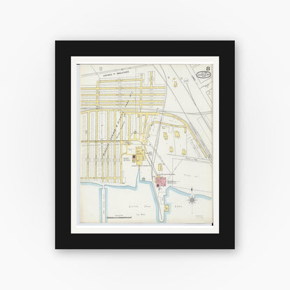 Old map wall art mockup — black gallery frame with white mat — Sanborn Fire Insurance Map from Cadillac, Wexford County, Michigan (1895), Sheet #0008