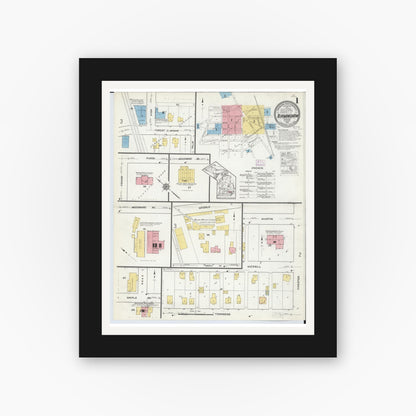 Old map wall art mockup — black gallery frame with white mat — Sanborn Fire Insurance Map from Birmingham, Oakland County, Michigan (1915) - Complete Map Set