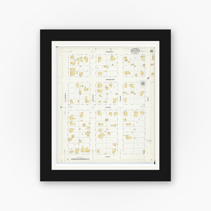 Old map wall art mockup — black gallery frame with white mat — Sanborn Fire Insurance Map from Midland, Midland County, Michigan (1909), Sheet #0008