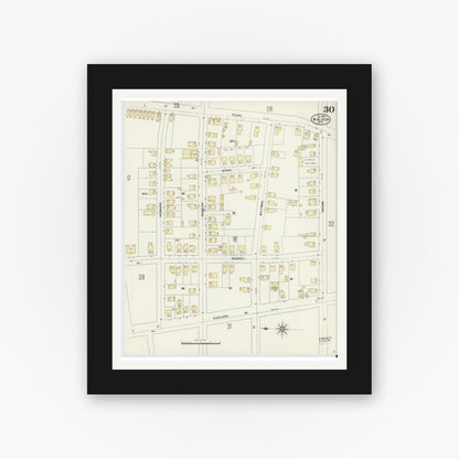 Old map wall art mockup — black gallery frame with white mat — Sanborn Fire Insurance Map from Malden, Middlesex County, Massachusetts (1897), Sheet #0030