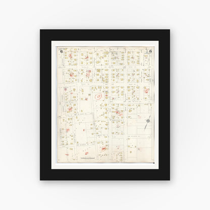 Old map wall art mockup — black gallery frame with white mat — Sanborn Fire Insurance Map from McGregor, McLennan County, Texas (1942), Sheet #0006