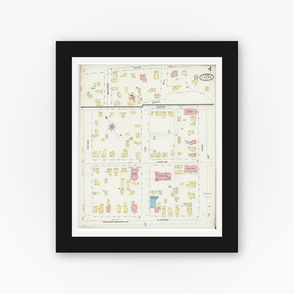 Old map wall art mockup — black gallery frame with white mat — Sanborn Fire Insurance Map from Clyde, Wayne County, New York (1896), Sheet #0004