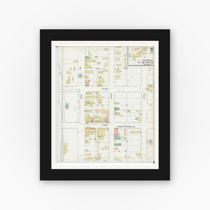 Old map wall art mockup — black gallery frame with white mat — Sanborn Fire Insurance Map from Standish, Arenac County, Michigan (1895), Sheet #0002