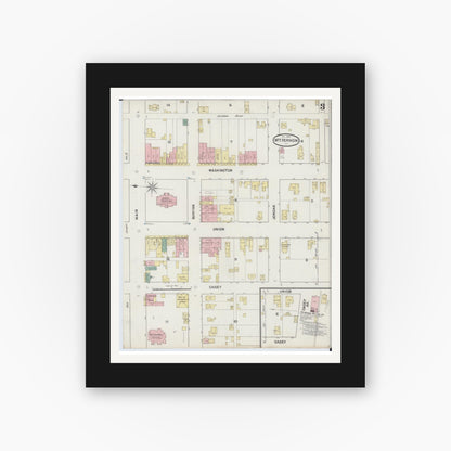 Old map wall art mockup — black gallery frame with white mat — Sanborn Fire Insurance Map from Mount Vernon, Jefferson County, Illinois (1889), Sheet #0003