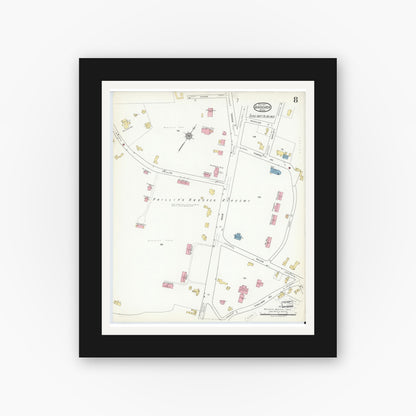 Old map wall art mockup — black gallery frame with white mat — Sanborn Fire Insurance Map from Andover, Essex County, Massachusetts (1917), Sheet #0008
