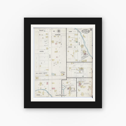 Old map wall art mockup — black gallery frame with white mat — Sanborn Fire Insurance Map from New Prague, Scott And Le Sueur, Minnesota (1887), Sheet #0002