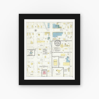 Old map wall art mockup — black gallery frame with white mat — Sanborn Fire Insurance Map from Valley Mills, Bosque County, Texas (1909), Sheet #0001