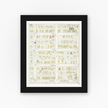 Old map wall art mockup — black gallery frame with white mat — Sanborn Fire Insurance Map from Chisholm, Saint Louis County, Minnesota (1921), Sheet #0002