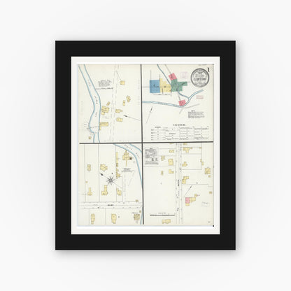 Old map wall art mockup — black gallery frame with white mat — Sanborn Fire Insurance Map from Elizabethtown, Essex County, New York (1906), Sheet #0001