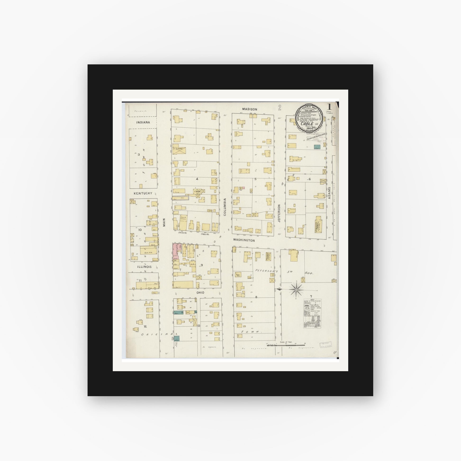 Old map wall art mockup — black gallery frame with white mat — Sanborn Fire Insurance Map from Cable, Mercer County, Illinois (1894) - Complete Map Set