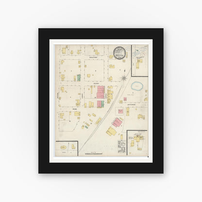 Old map wall art mockup — black gallery frame with white mat — Sanborn Fire Insurance Map from Daingerfield, Morris County, Texas (1898), Sheet #0001