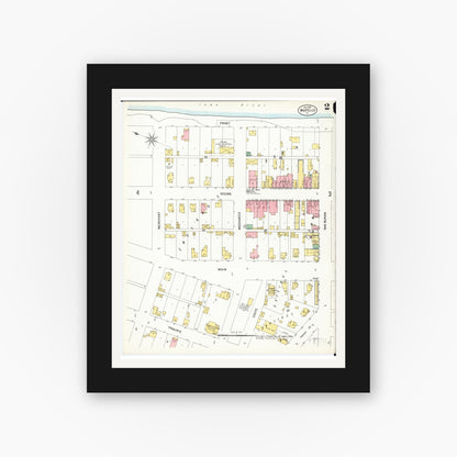 Old map wall art mockup — black gallery frame with white mat — Sanborn Fire Insurance Map from Wapello, Louisa County, Iowa (1899), Sheet #0002