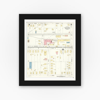 Old map wall art mockup — black gallery frame with white mat — Sanborn Fire Insurance Map from Zeeland, Ottawa County, Michigan (1923), Sheet #0008