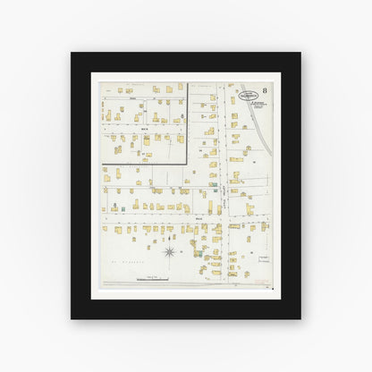 Old map wall art mockup — black gallery frame with white mat — Sanborn Fire Insurance Map from Salamanca, Cattaraugus County, New York (1898), Sheet #0008