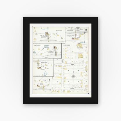 Old map wall art mockup — black gallery frame with white mat — Sanborn Fire Insurance Map from Harrisburg, Saline County, Illinois (1907), Sheet #0008