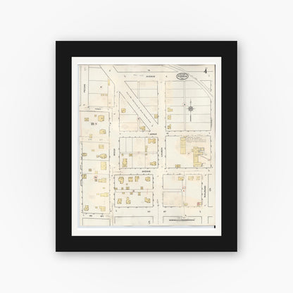 Old map wall art mockup — black gallery frame with white mat — Sanborn Fire Insurance Map from Ferris, Ellis County, Texas (1941), Sheet #0004