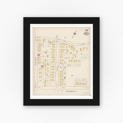 Old map wall art mockup — black gallery frame with white mat — Sanborn Fire Insurance Map from Norwalk, Huron County, Ohio (1922), Sheet #0024