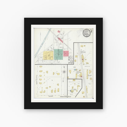 Old map wall art mockup — black gallery frame with white mat — Sanborn Fire Insurance Map from Plainfield, Will County, Illinois (1898) - Complete Map Set