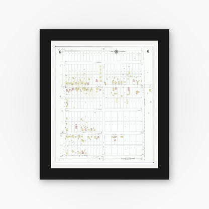 Old map wall art mockup — black gallery frame with white mat — Sanborn Fire Insurance Map from Minster, Auglaize County, Ohio (1951), Sheet #0006