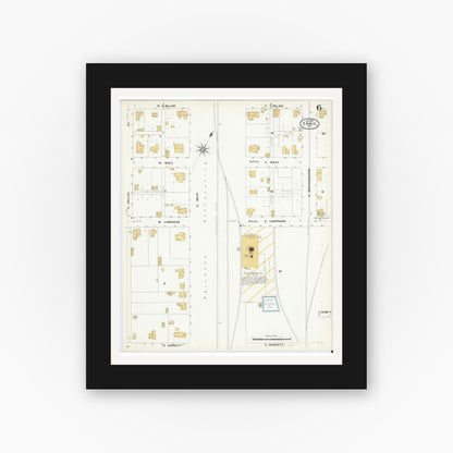 Old map wall art mockup — black gallery frame with white mat — Sanborn Fire Insurance Map from Ennis, Ellis County, Texas (1909), Sheet #0006