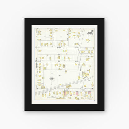 Old map wall art mockup — black gallery frame with white mat — Sanborn Fire Insurance Map from Ridgway, Elk County, Pennsylvania (1909), Sheet #0018