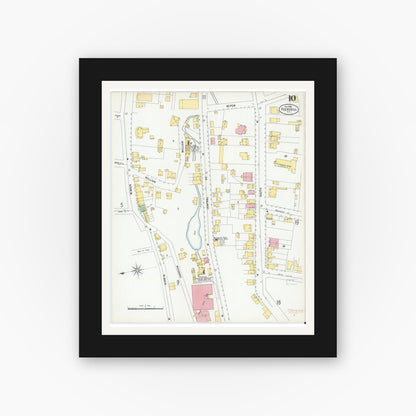 Old map wall art mockup — black gallery frame with white mat — Sanborn Fire Insurance Map from Peekskill, Westchester County, New York (1900), Sheet #0010