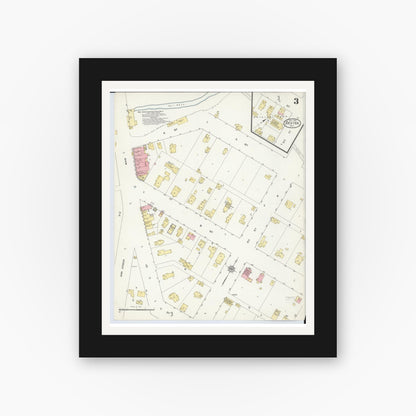 Old map wall art mockup — black gallery frame with white mat — Sanborn Fire Insurance Map from Dexter, Washtenaw County, Michigan (1912), Sheet #0003