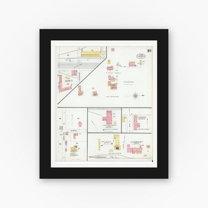 Old map wall art mockup — black gallery frame with white mat — Sanborn Fire Insurance Map from Laredo, Webb County, Texas (1900), Sheet #0010
