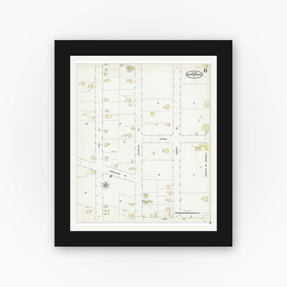 Old map wall art mockup — black gallery frame with white mat — Sanborn Fire Insurance Map from Green Cove Springs, Clay County, Florida (1909), Sheet #0008