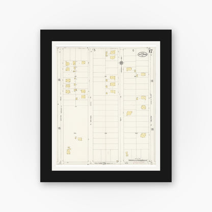 Old map wall art mockup — black gallery frame with white mat — Sanborn Fire Insurance Map from Hollywood, Los Angeles County, California (1913), Sheet #0017